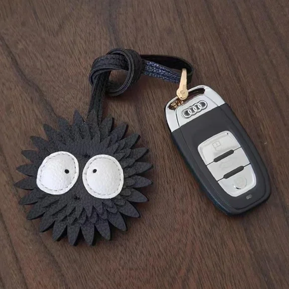 NEW Bag Charm Soot Sprite Dust Bunny Black Leather Keychain Eyes Spirited Away - Picture 10 of 13